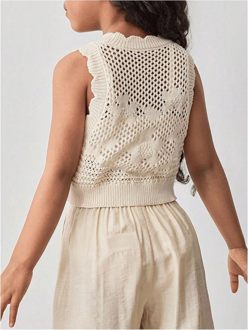 MakeMeChic Girl's Summer Crochet Tops Sweater Vest Sleeveless Cute Crop Tops Knitwear - Image 3